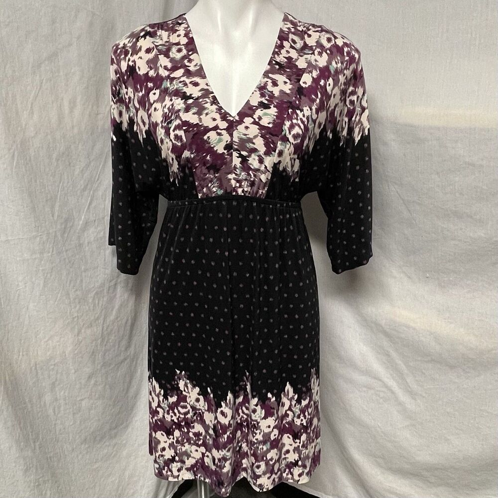 Soma Loungewear Empire Waist Tunic Dress Super Soft Black Purple Floral Sz XS - Picture 2 of 15